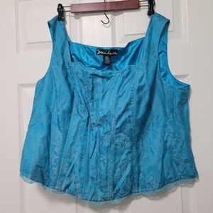 NWT Susan lucci Dark teal Jacquard Cotton And silk bustier corset Top